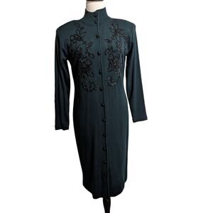 NWT Vintage Liz Claiborne Full Button Sweater Dress Beading Detail Size Med